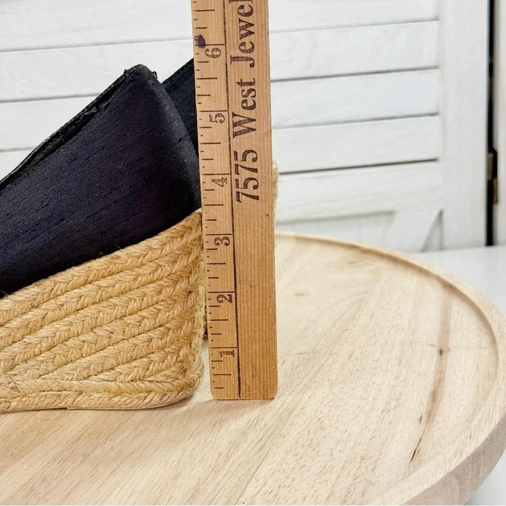 White Mountain Dupioni Fabric Peep Toe Espadrille Wedge Heels‎ Black 9